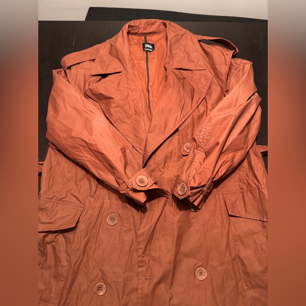 Zara Waterproof Brown Oversized Trench Coat - Picture 6 of 11